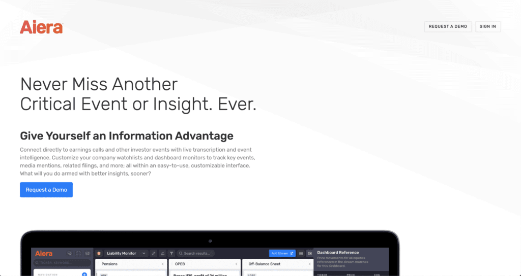 Aiera website screenshot