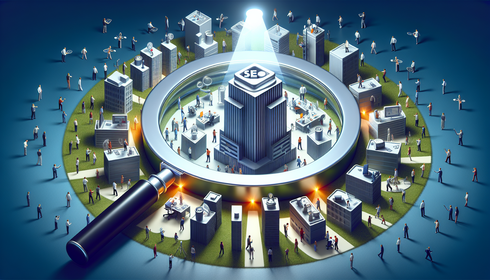 Alt Tag: Illustration of a magnifying glass inspecting SEO performance