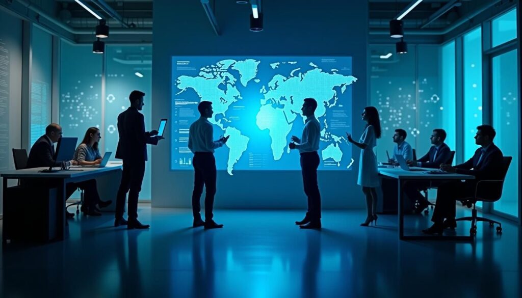 Sales team using AI in B2B sales tech dashboard to optimize outbound outreach