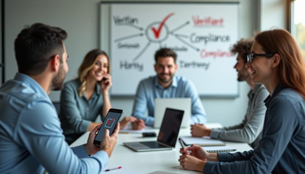 B2B sales manager reviewing phone call verification checklist for outsourced compliance and risk control